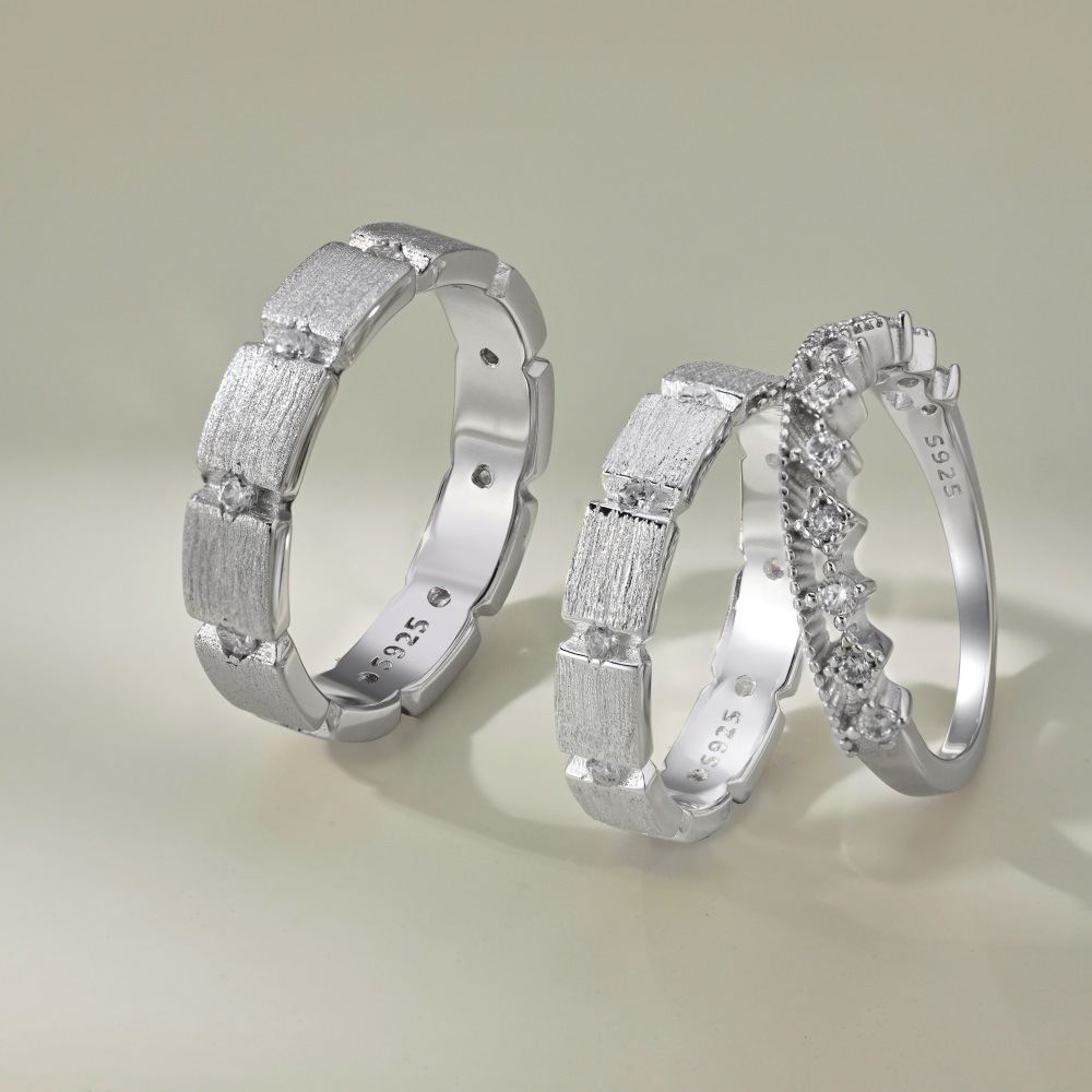 S925 Sterling Silver Men And Women Couple Rings Personality Fashion Round Zirconium Gang…