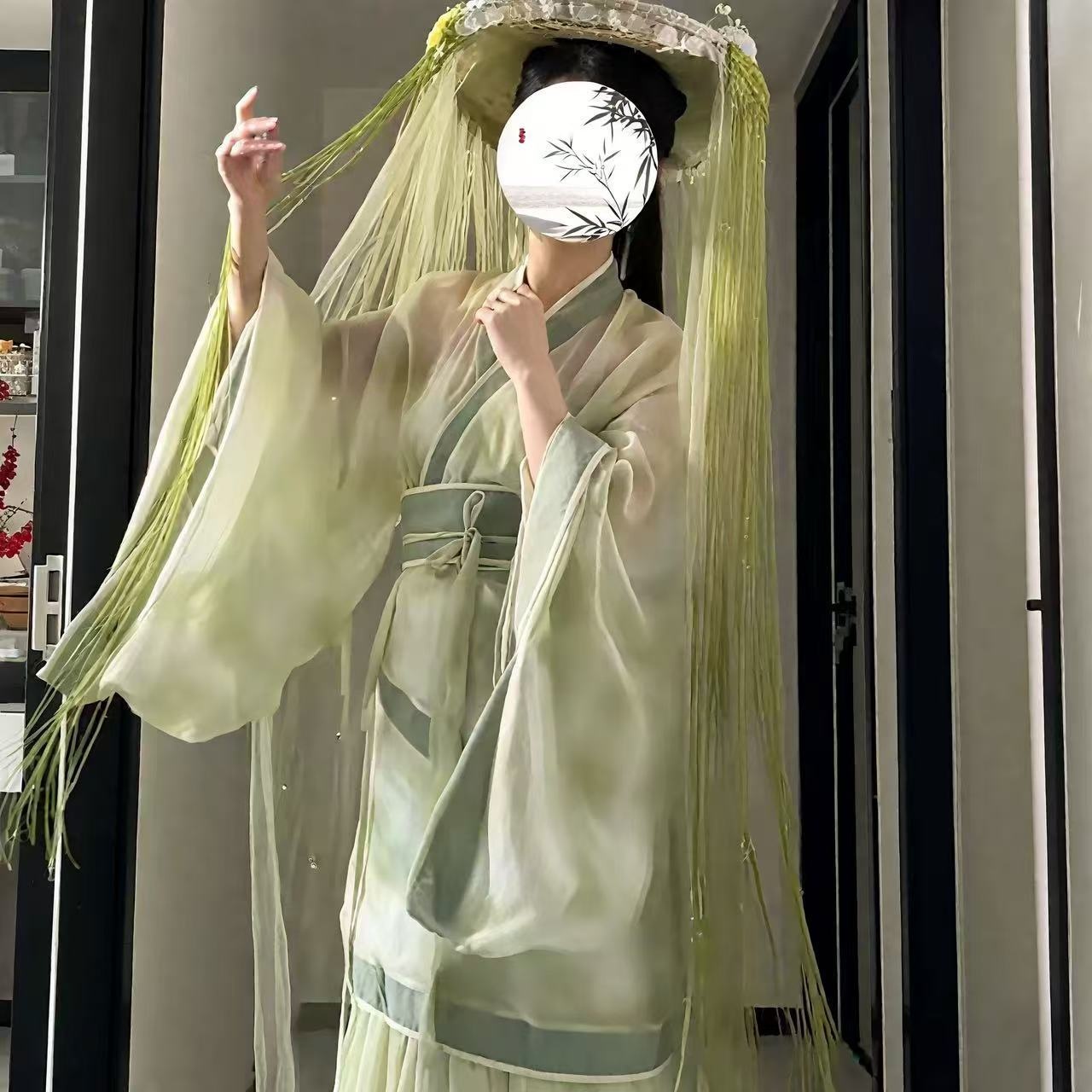Hanfu Hat Bamboo Hat Tassel Crystal Curtain Chivalrous Woman Bamboo Hat Veil