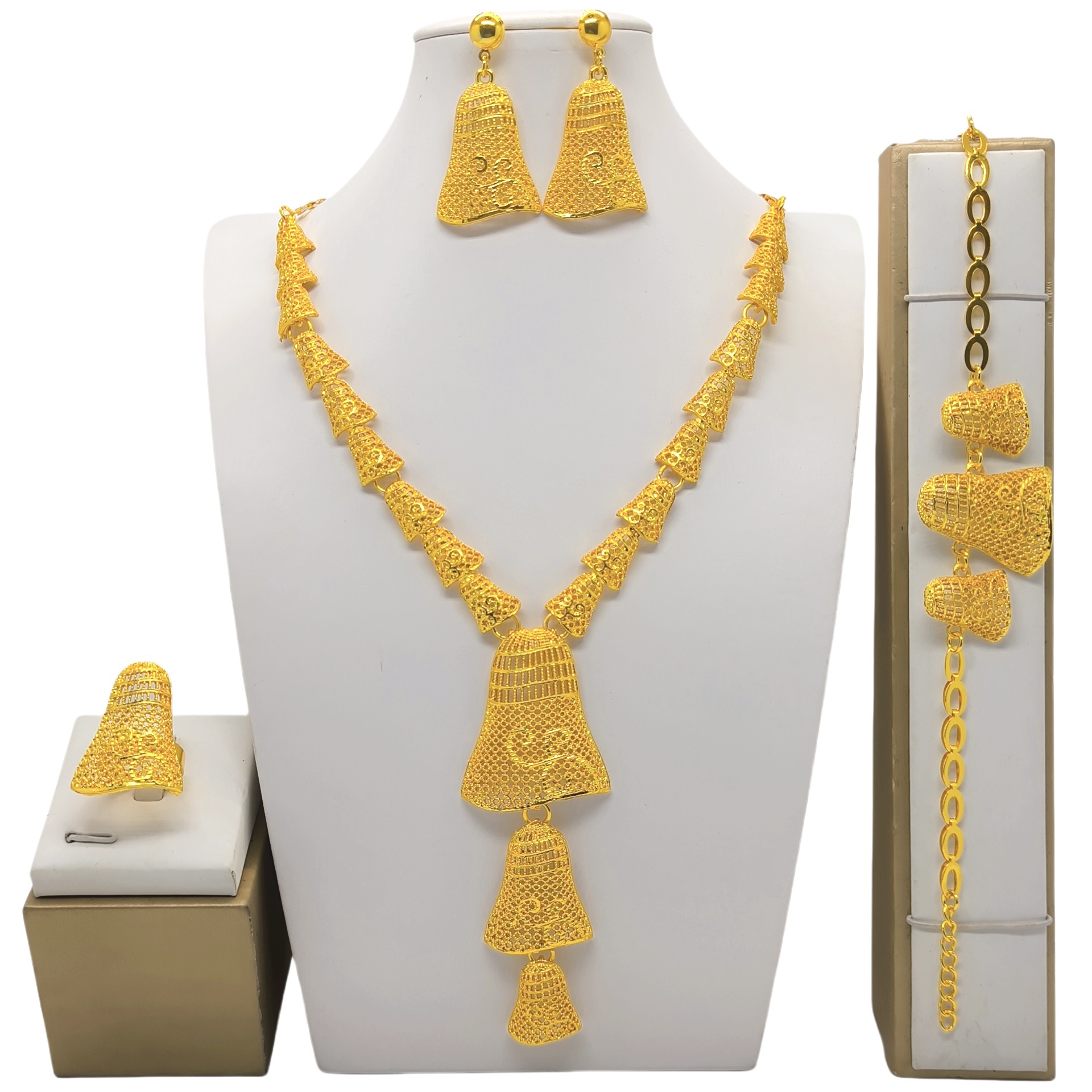 24k Gold-plated Necklace Bracelet Earrings Suit