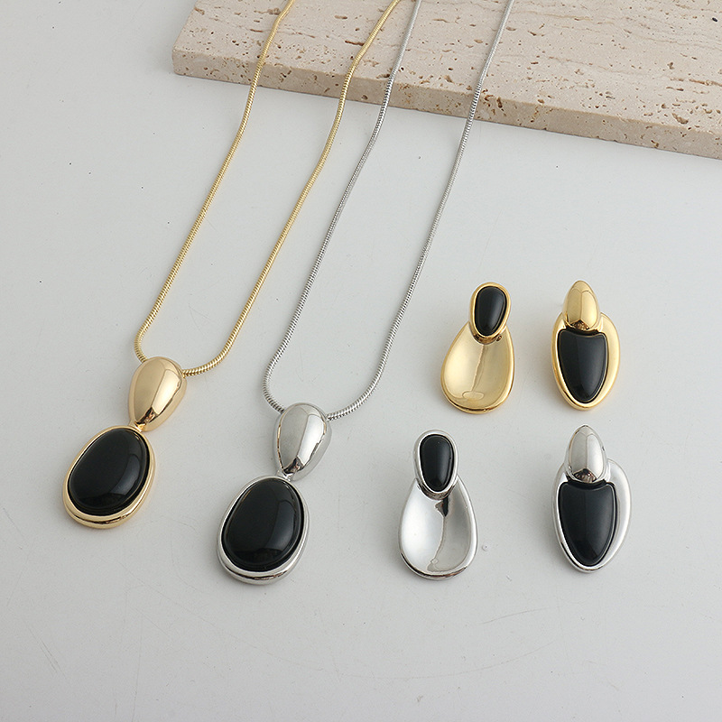 Chinese Style Accessories Irregular Stitching Black Onyx Necklace Women