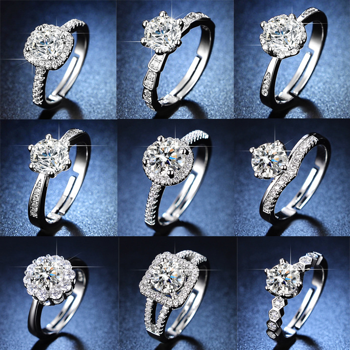 Kuaishou Xiaohongshu Internet Celebrity Live Broadcast Simulated Moissanite Ring Women's…
