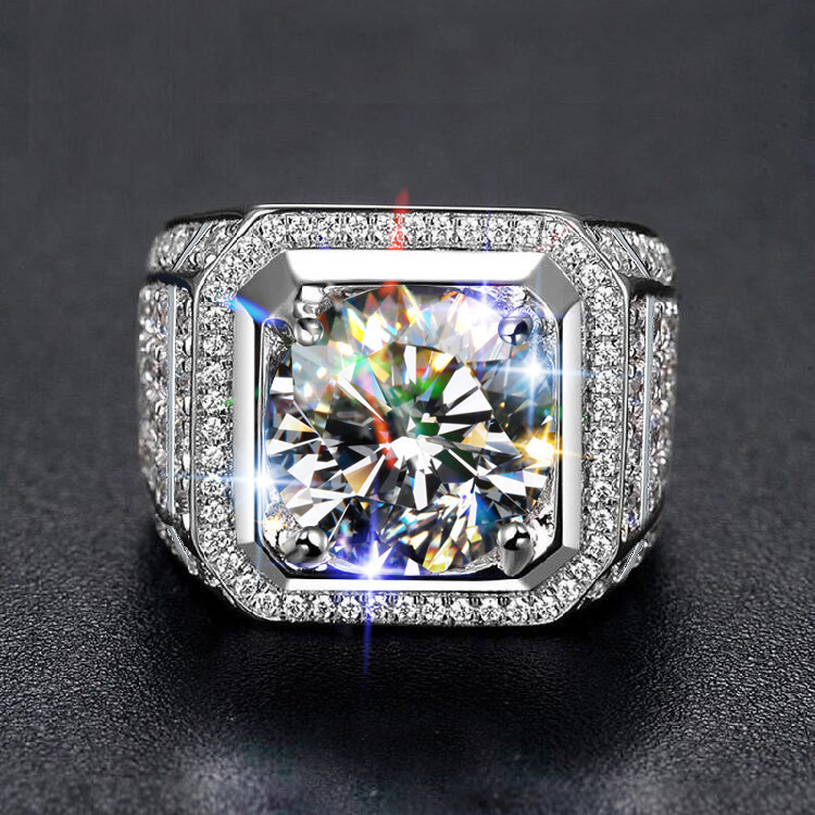 Imported Moissanite Group Inlaid Full Diamond Men's Ring Luxury Elegant Classic Starry…