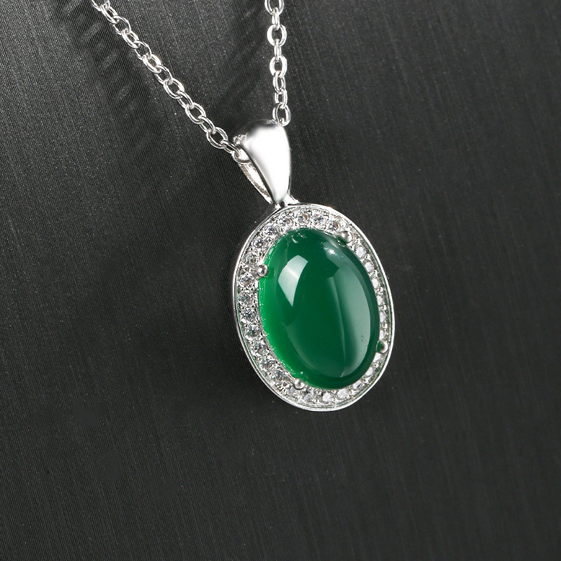 Green Agate Plated Necklace, Women's Crystal Emerald Pendant, Short Clavicle Chain…