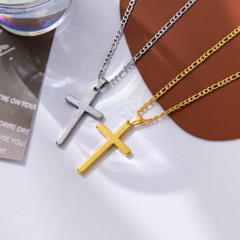 European And American New Stainless Steel Cross Men's Necklace, High-End Titanium Steel…