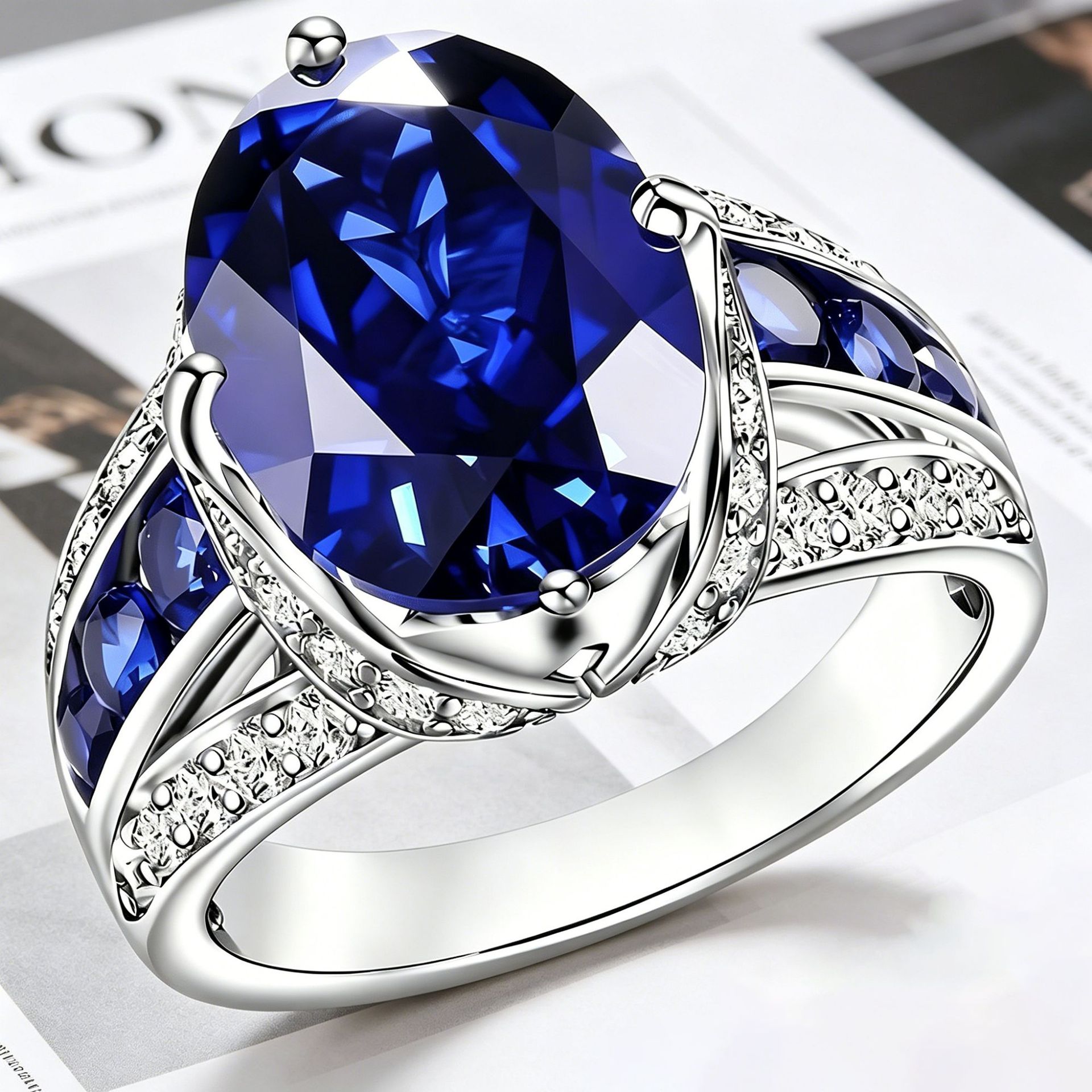 Yanbai Exquisite Deep Blue Fashion Ring Vintage Bohemian Style