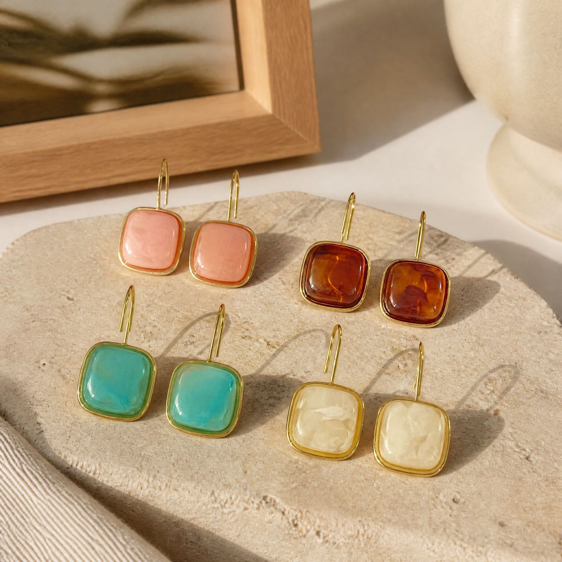 Square Geometric Ombre Resin Earrings