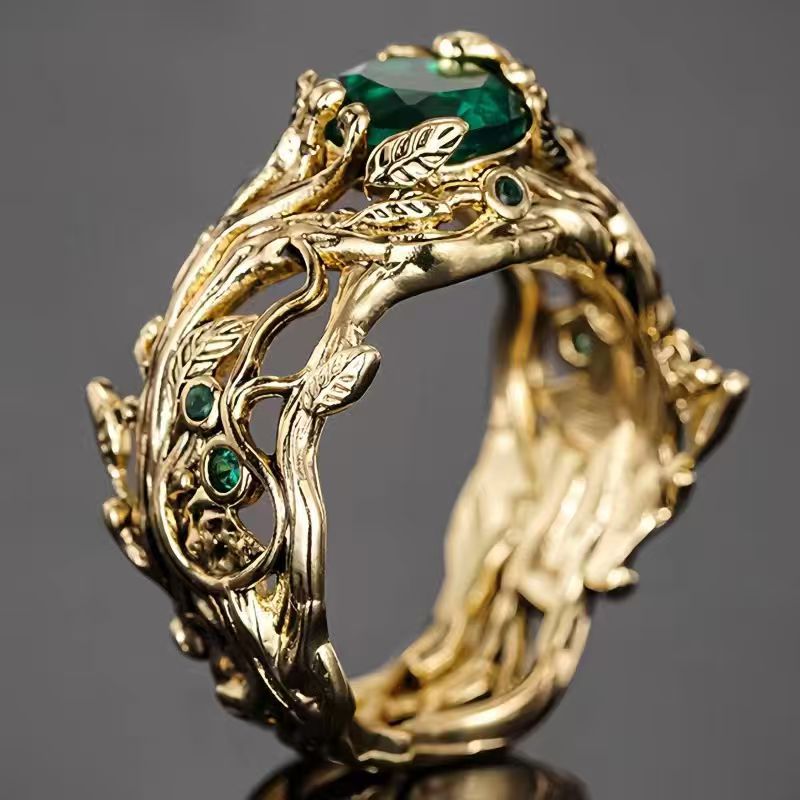 Retro Carved Ring Rose Gold Branches And Leaves