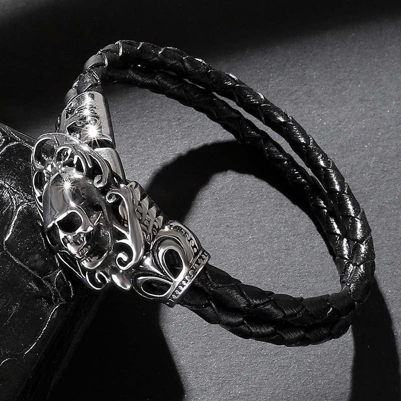 Men's Genuine Leather Double-strand Bracelet With Titanium Steel