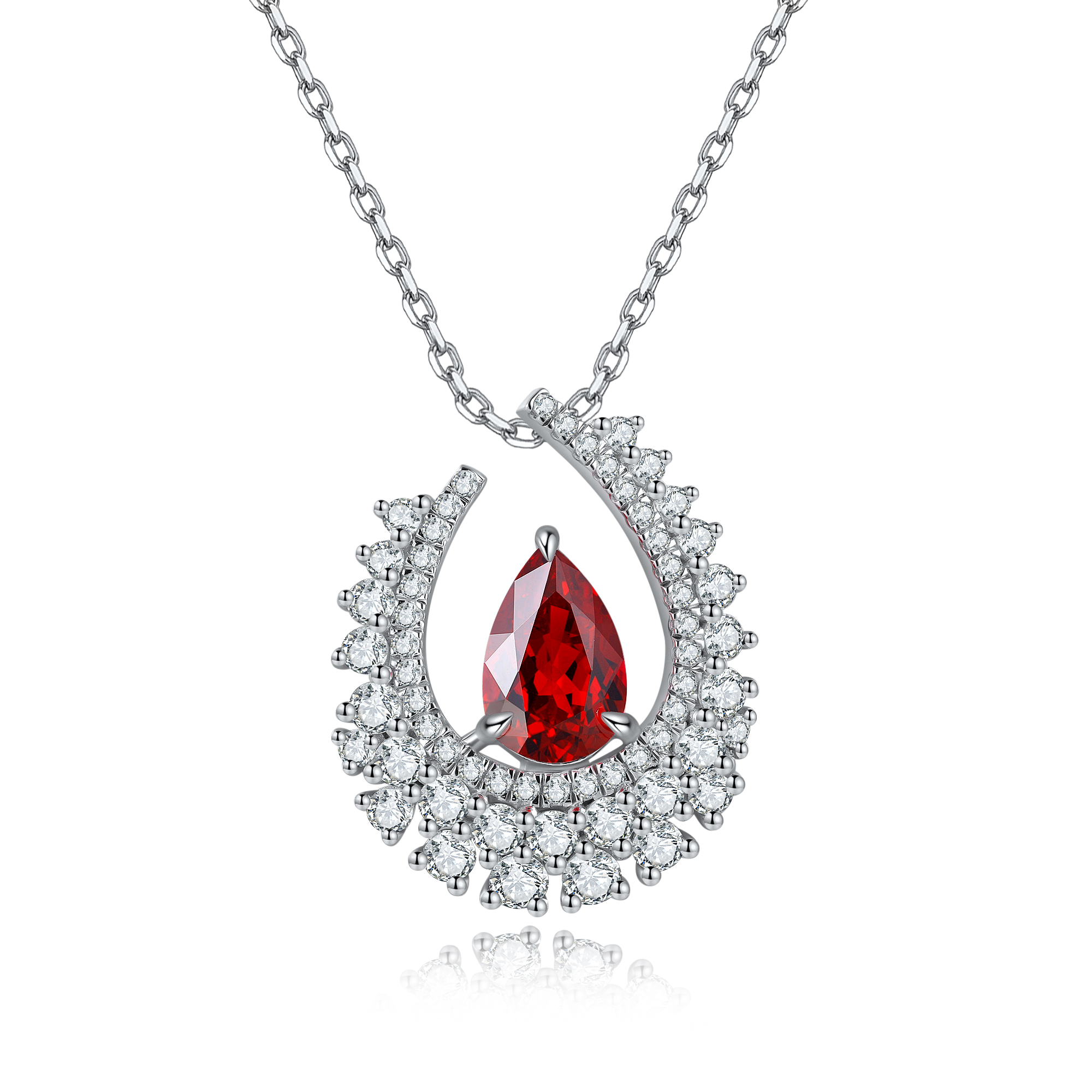 S925 Silver 4g Lab-Created Gemstone Necklace, 10.5x7mm Teardrop, 4 Colors, 40&5cm