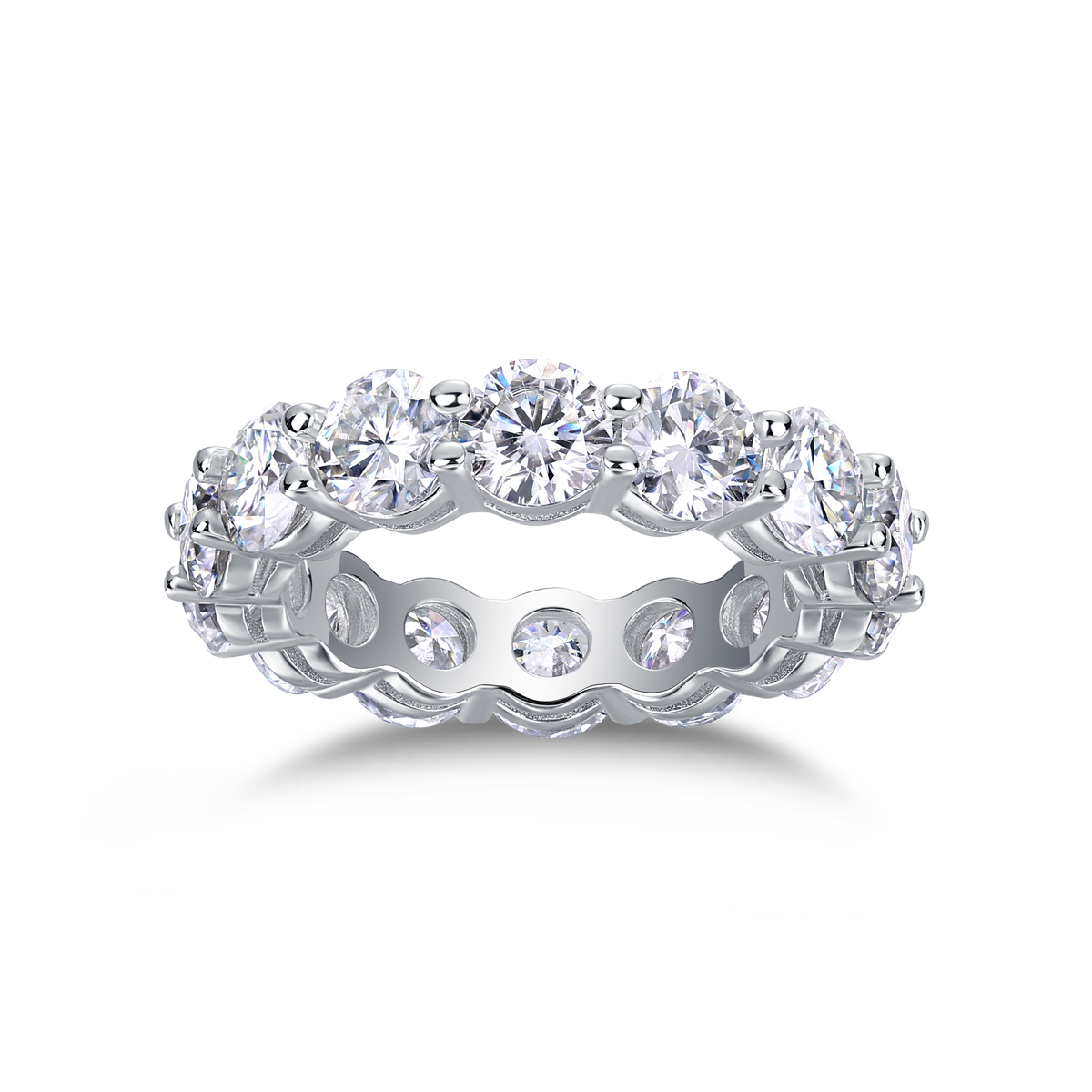 S925 Silver 3.5g Platinum Plated Moissanite Eternity Ring, 5.0mm 13pcs D VVS1 Band, GRA…
