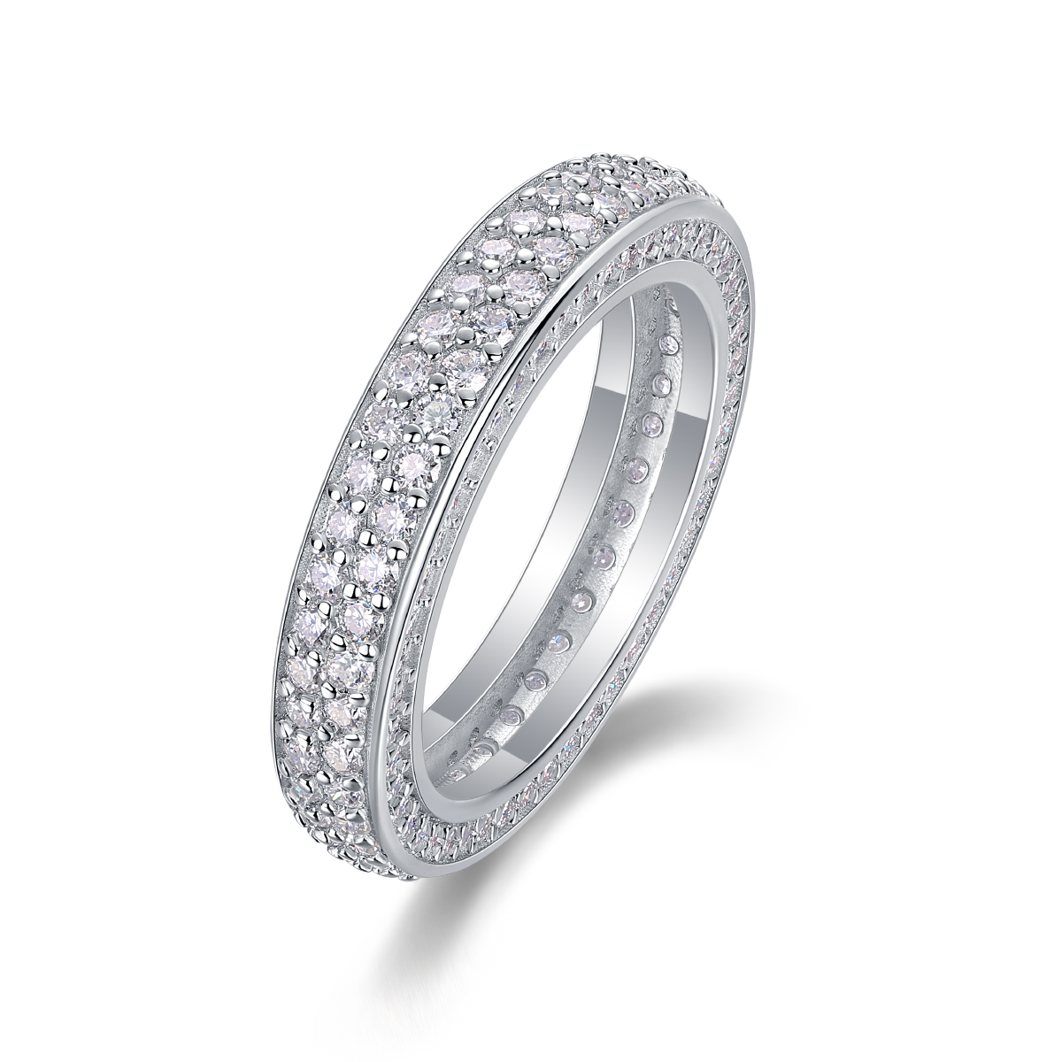 S925 Silver 3.6g Platinum Plated Moissanite Ring, 4.0mm 164pcs D VVS1 Eternity Band, GRA…