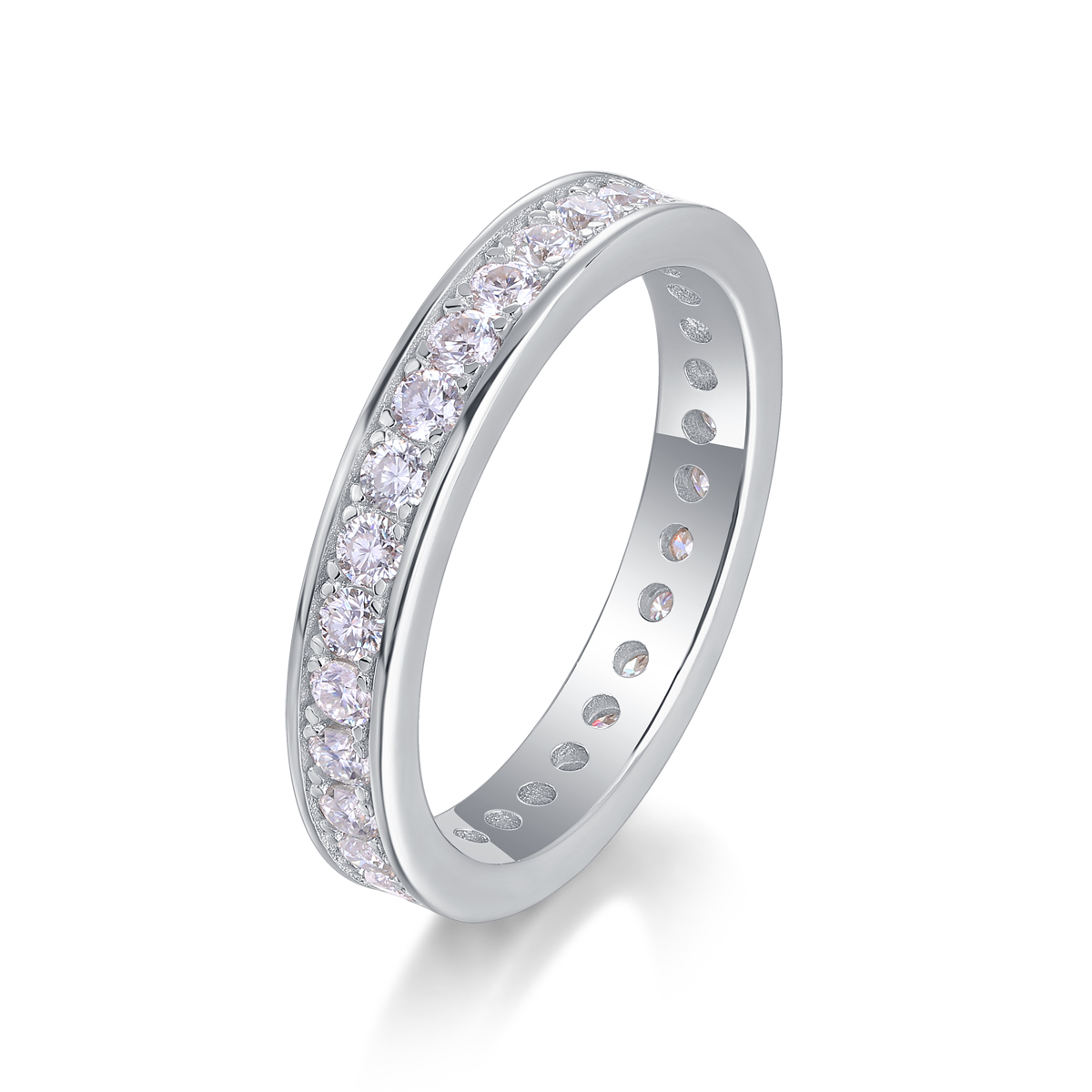 S925 Silver 3.4g Platinum Plated Moissanite Eternity Ring, 4.0mm 30 Stones D VVS1 Band…
