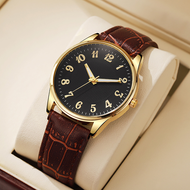 Quartz Mens Business-style Alloy Luminous Luxury Wristwatch With A Leather-band Feel