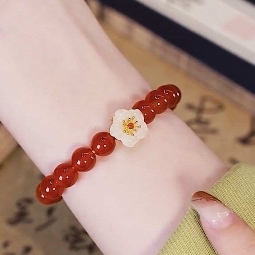 Lucky Flower Natural Red Agate Chalcedony Bracelet