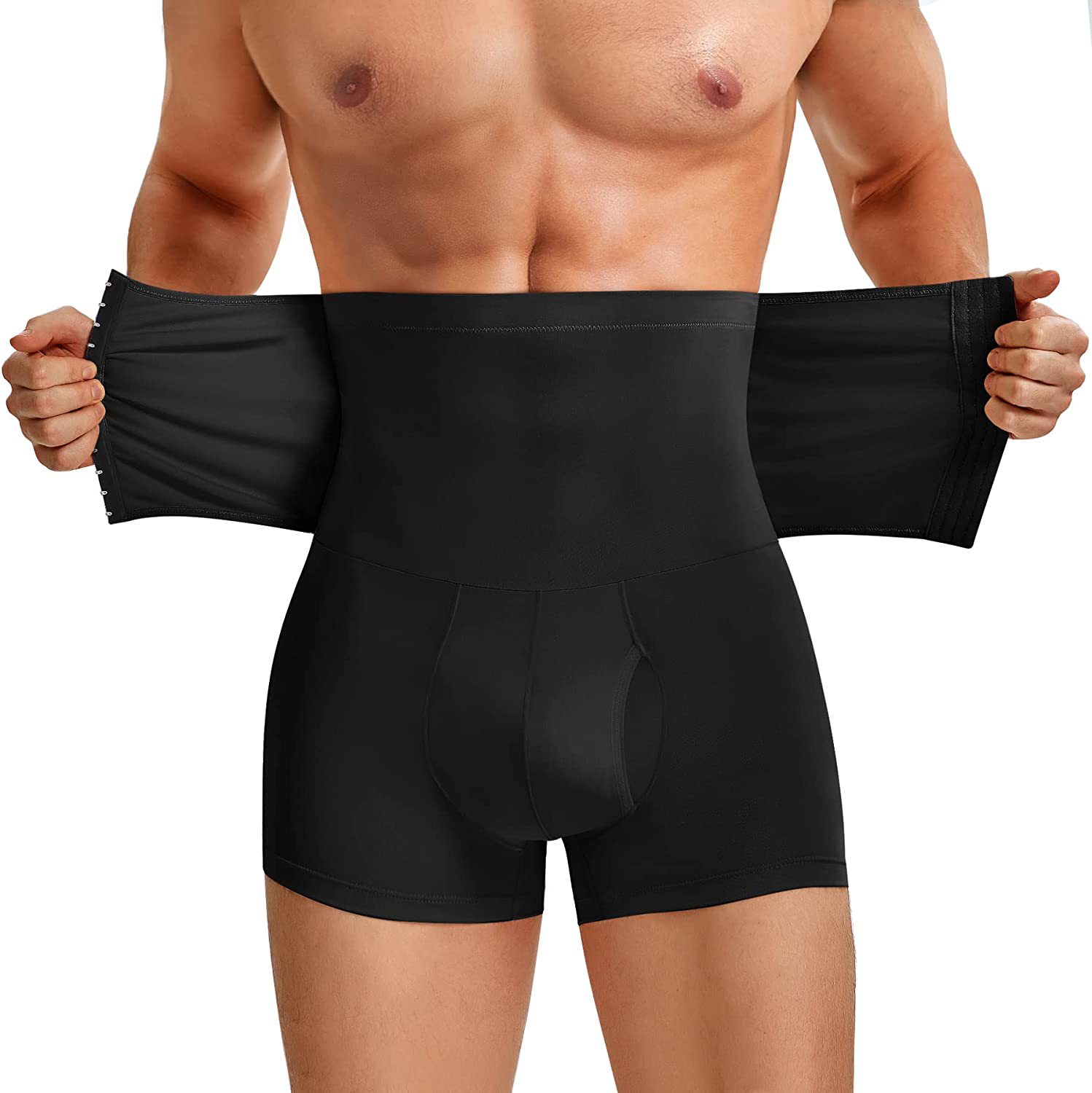 Men High Waist Shapewear Boxer Briefs With Adjustable Hooks Compression Tummy Control…