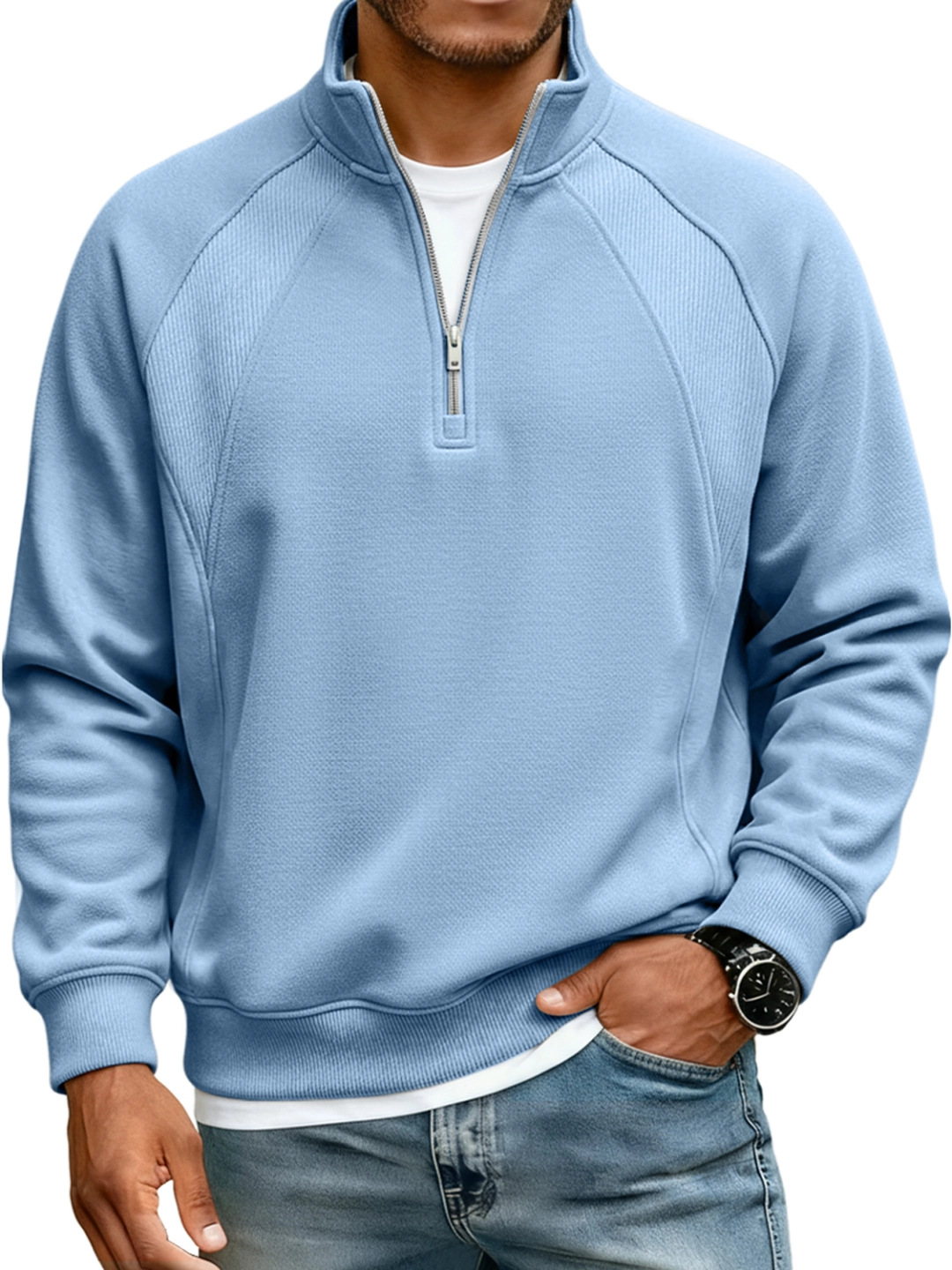 Men's Jacket Half-Zip Stand-Up Collar Sweatshirt Men's T-Shirt Long-Sleeved Solid Color…