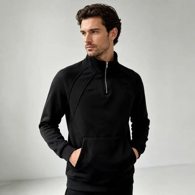 Men's Fleece Zip Sweatshirt, Loose Stand Collar Sports Casual Outerwear