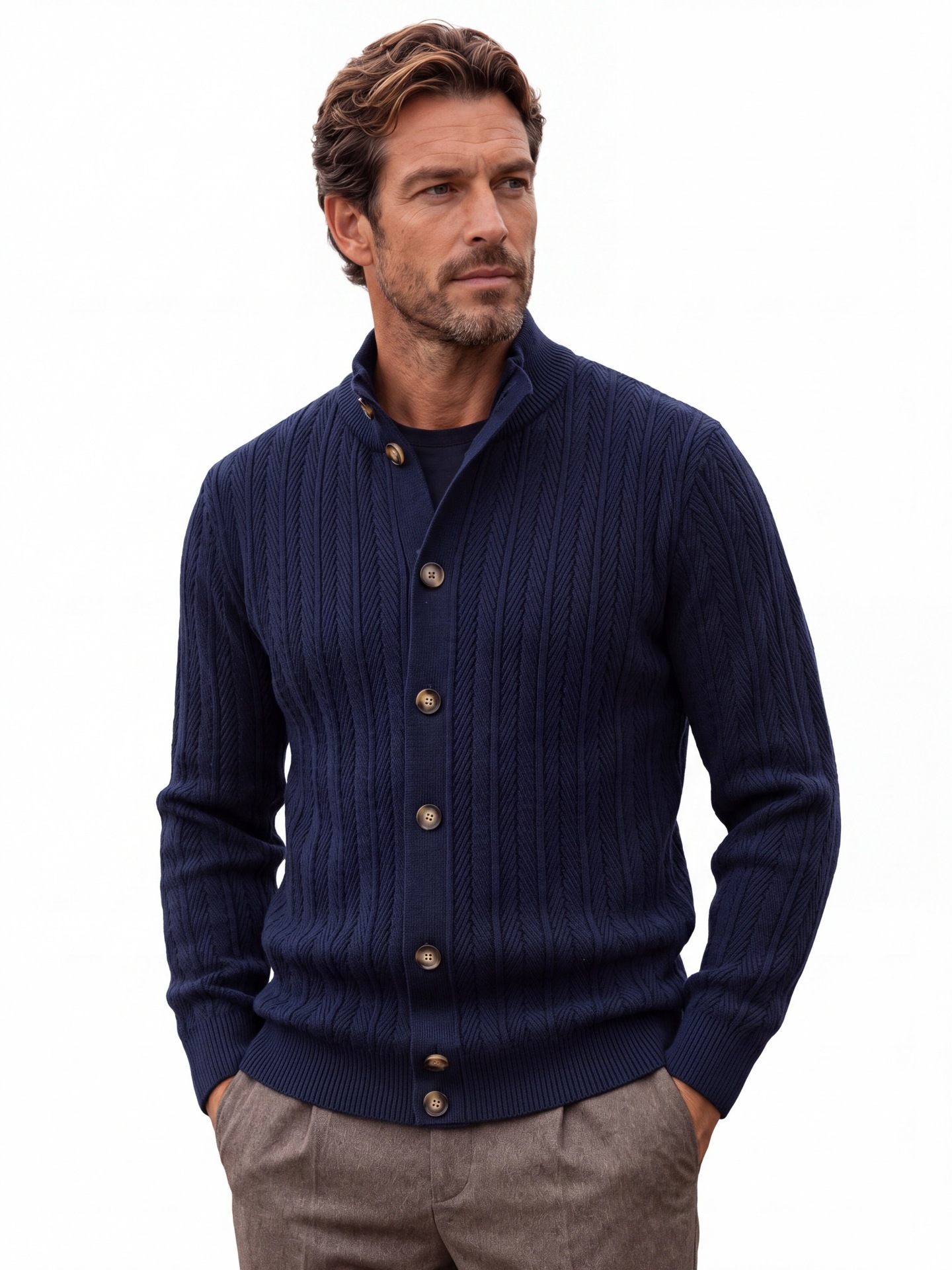 Model Autumn And Winter Men's High-Quality Business Casual Knit Cardigan Sweater