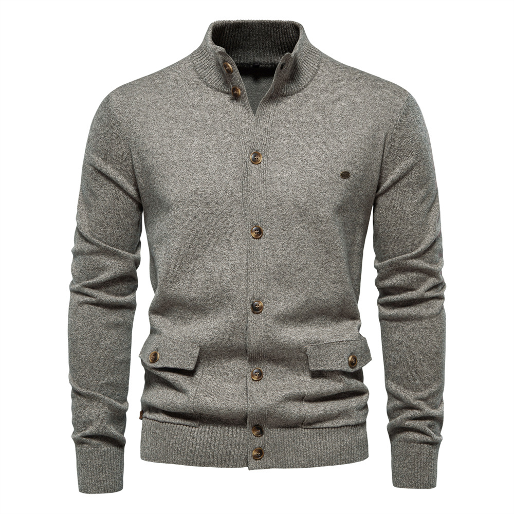 Autumn And Winter New European And American Men's Top Cardigan Business Casual Solid…