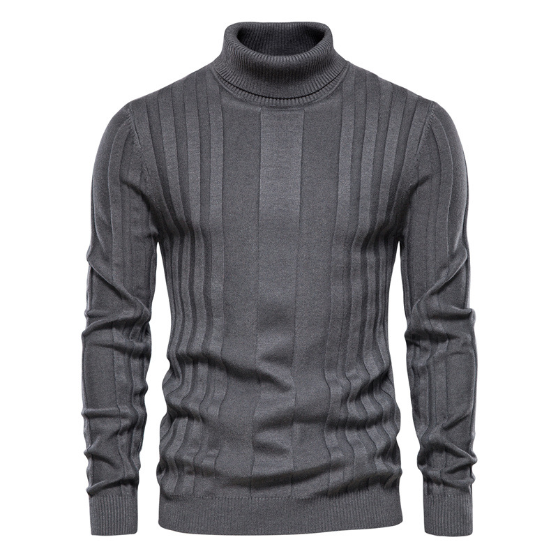 Men's High-Neck Casual Knit Warm Base Sweater, Solid Color Pullover, Plus Size Slim Fit