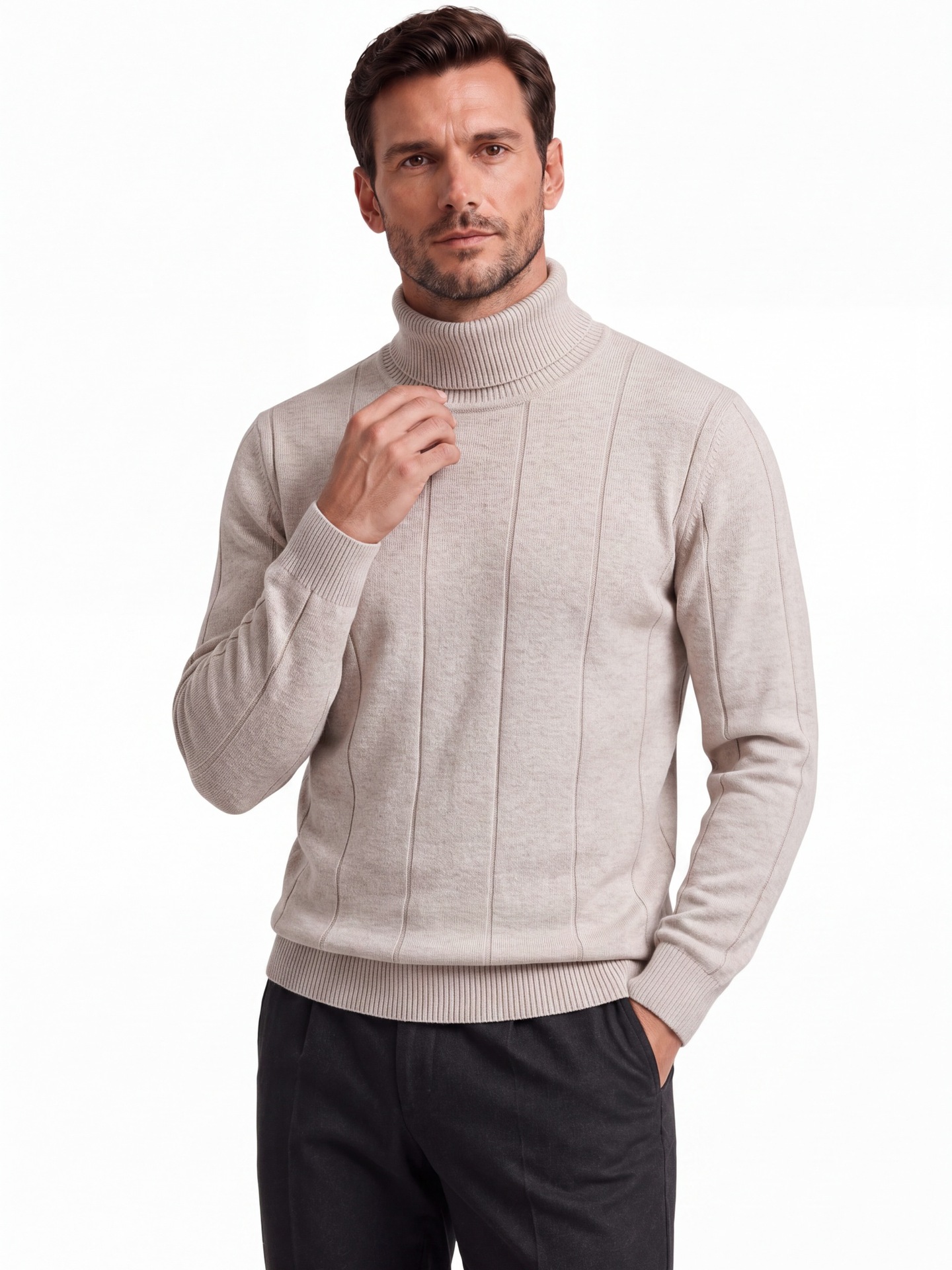 Autumn Winter Trade Thickened Warm Sweater For Men, High Collar Slim Fit Men's Knitwear