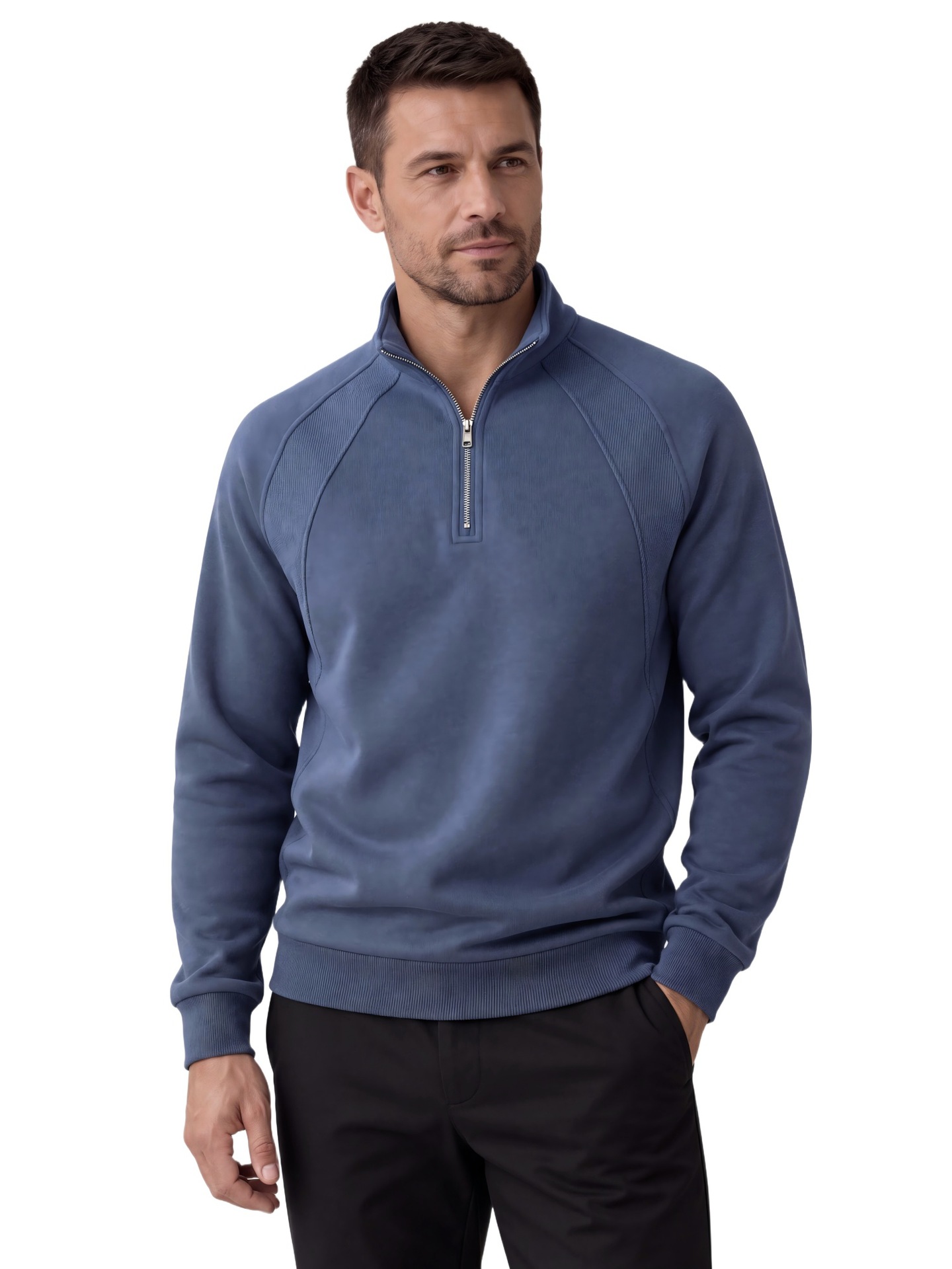 Men's Stand Collar Half-Zip Sweatshirt, Men's Casual Autumn Raglan Sleeve Sweatshirt For…