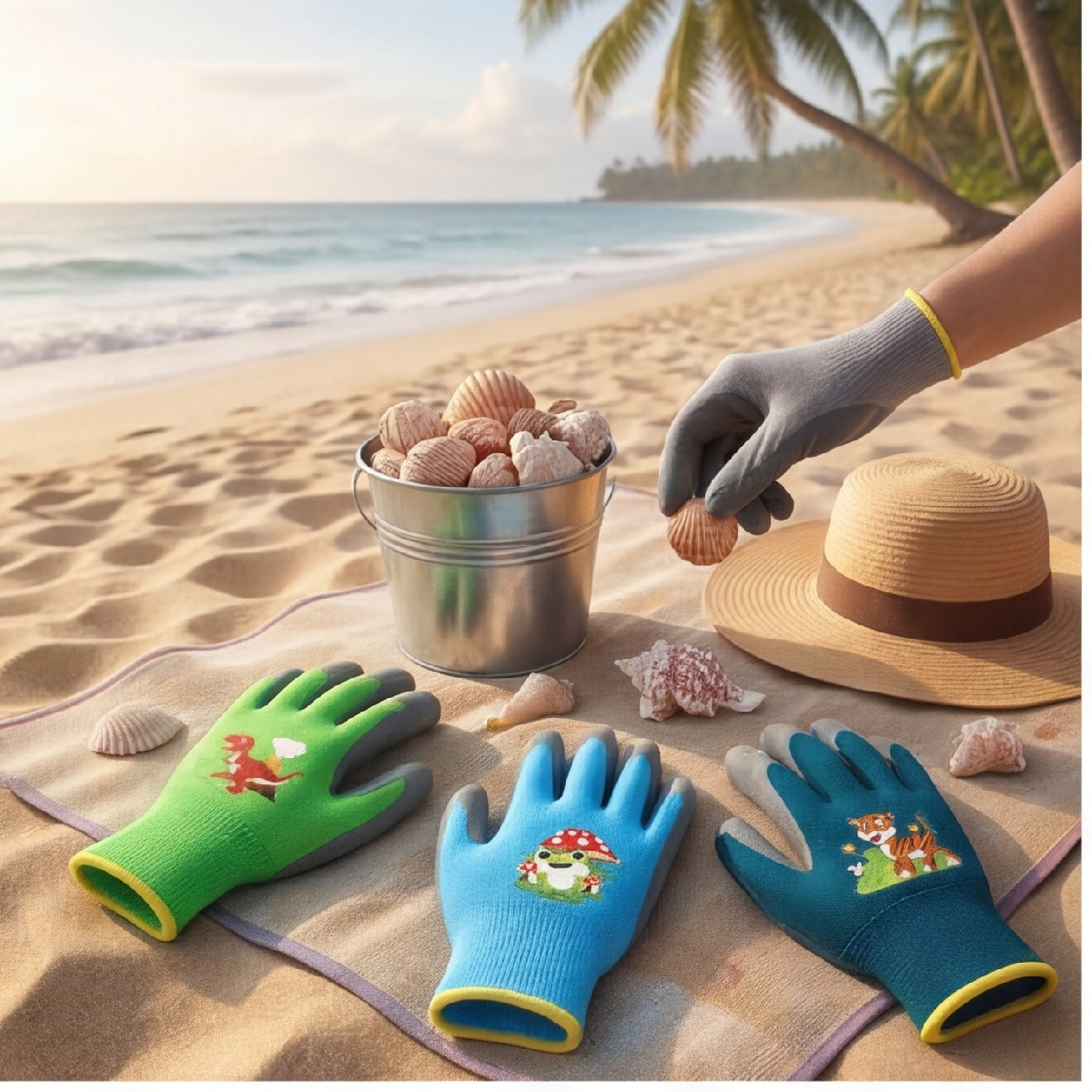 Set Of 3 Pairs Of Work Gloves, Ideal For The Beach And The Garden, For Collecting Shells…