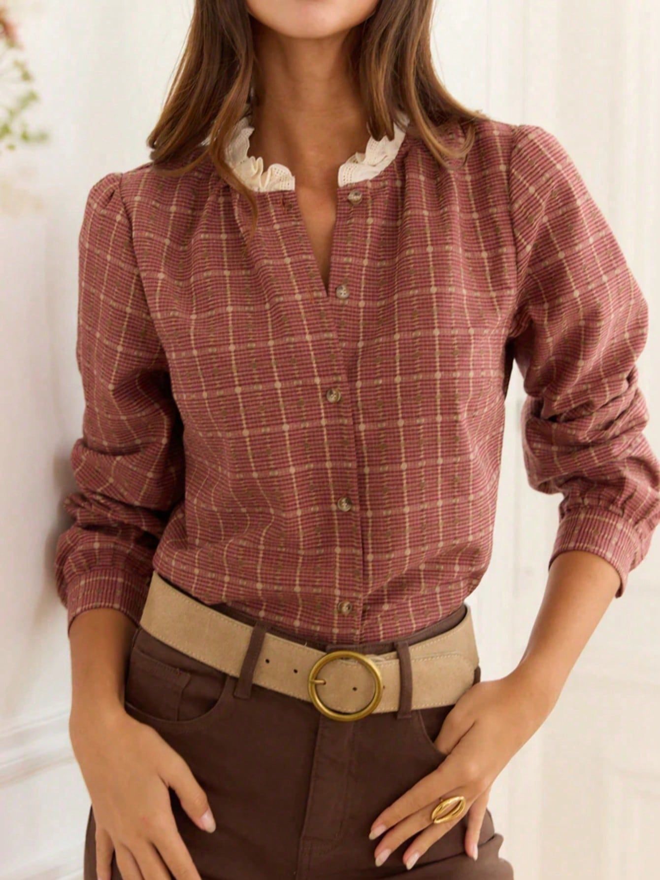 Autumn New Long-Sleeve Shirt With Lace Collar, Single-Breasted Versatile Loose-Fit…