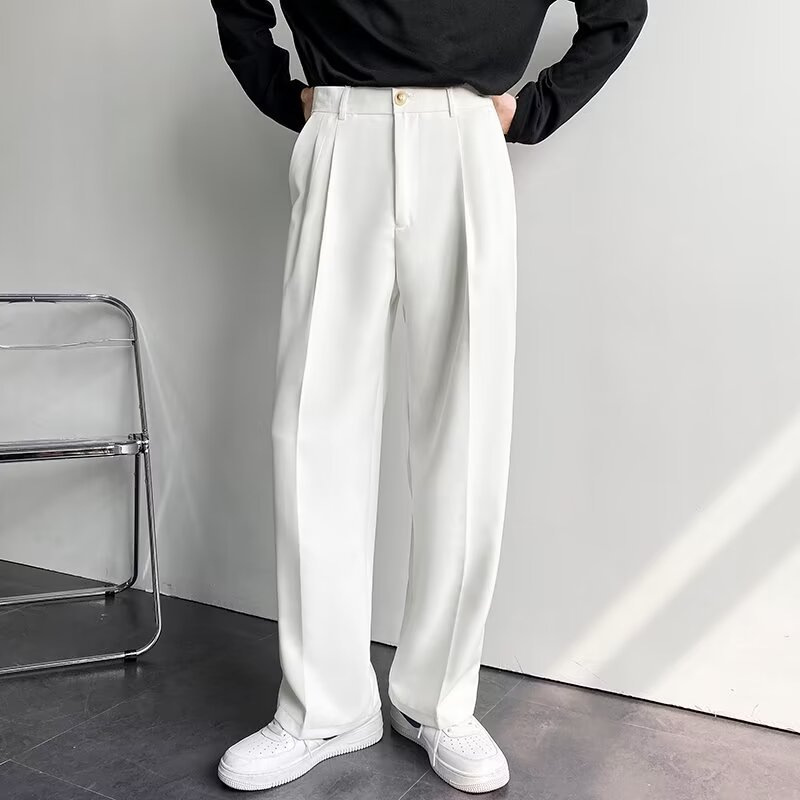 Loose-fitting Straight-leg Trousers Ice-silk White Suit Pants For Men