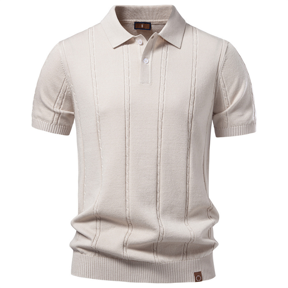 Mens Business-Casual Knitted Ice-Silk Short-Sleeve Shirt