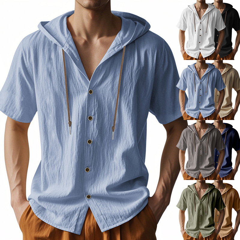 Men's Sports Casual Comfortable Short-sleeved Shirt Hooded Fashion Sweater Cardigan…