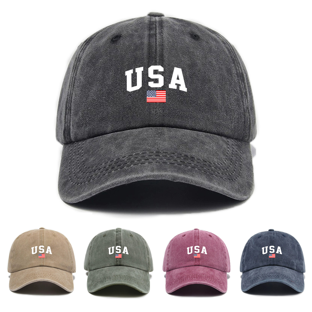 Letter-print Washed-and-distressed Soft-crown Vintage Baseball Cap