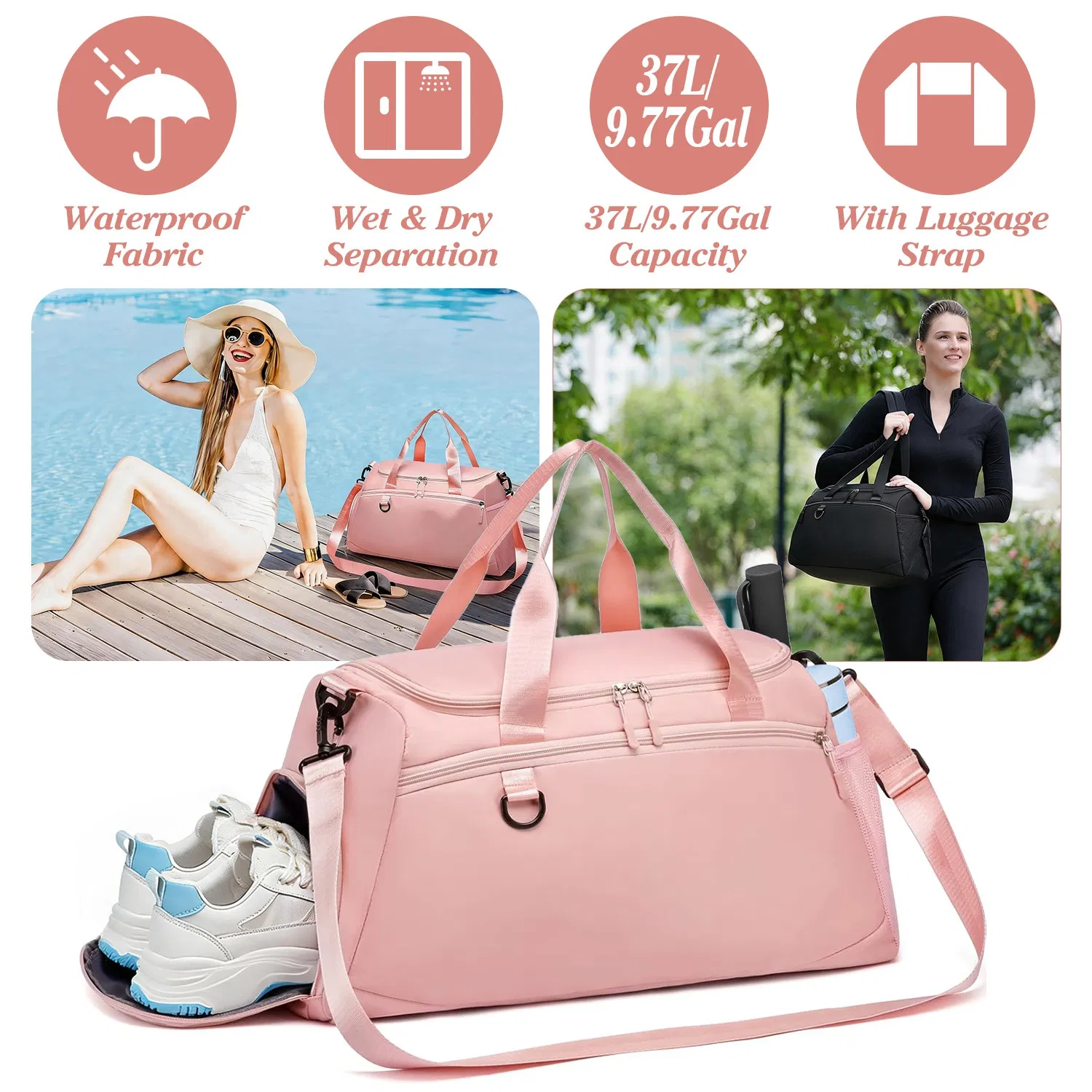 Gym Duffle Bag with Shoe Compartment & Wet Pocket 37L Waterproof Sports Travel Bag for…