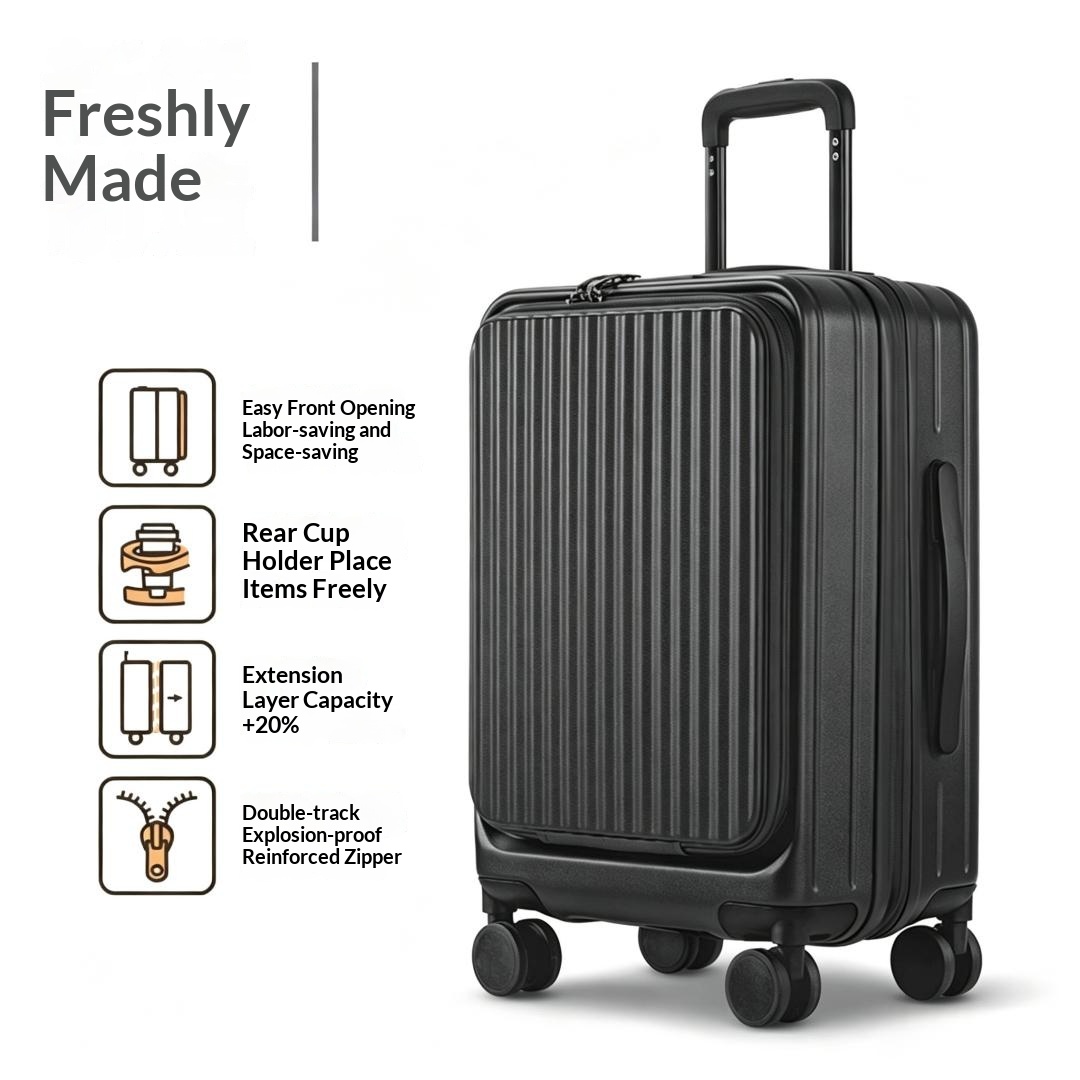 Black -New Side-Opening Expandable 20-Inch Carry-On Rolling Suitcase 26-Lock Travel…