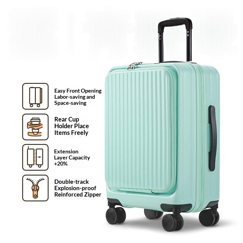 Qingbi Green-New Side-Opening Expandable 20-Inch Carry-On Rolling Suitcase 26-Lock Travel…