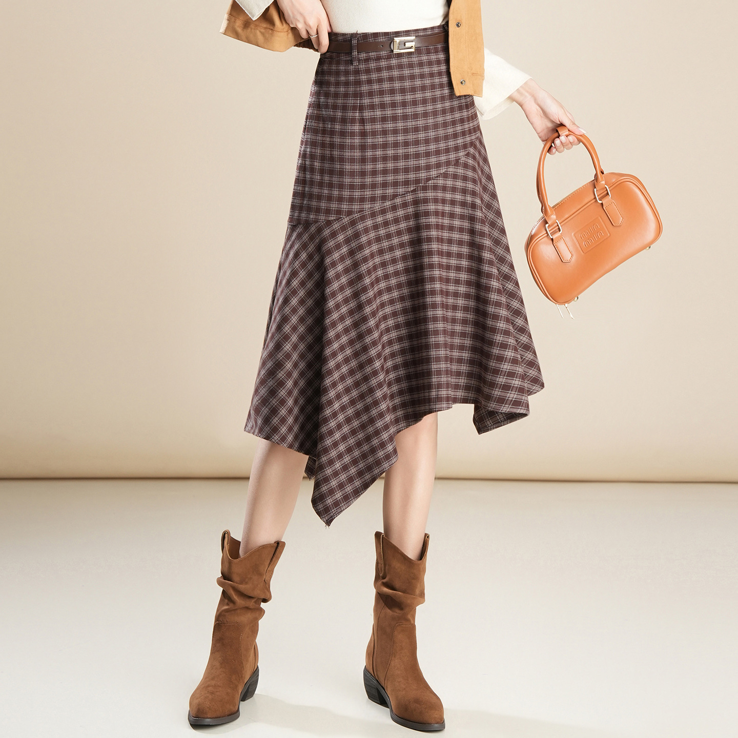 Wool Plaid Irregular Hem High Waisted Skirt - Women's Asymmetric A-Line Mini Skirt for…