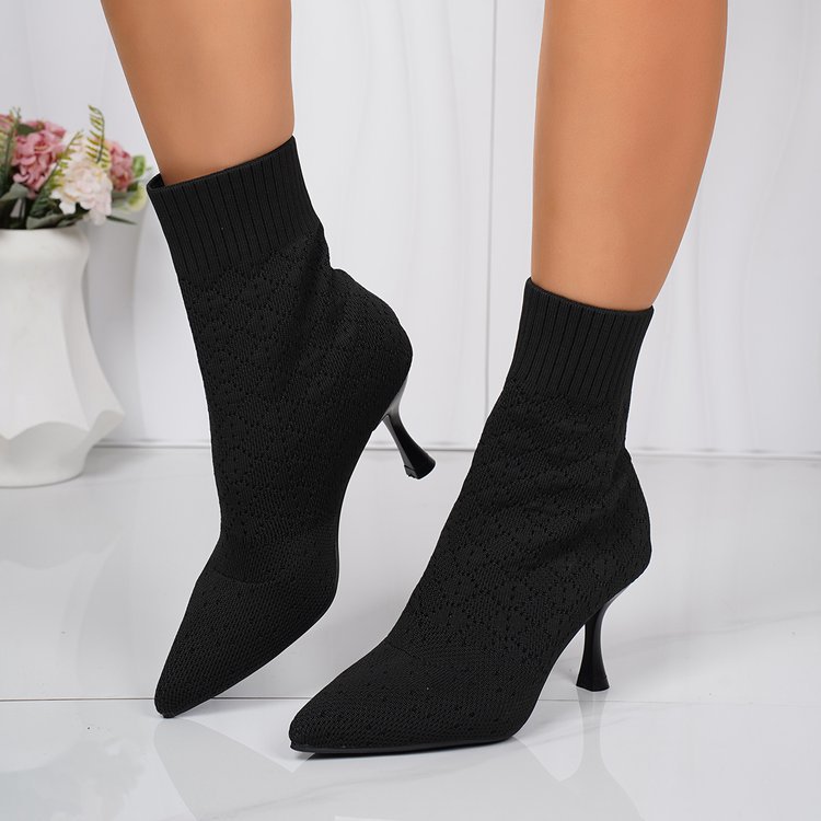 Pointed-toe Stiletto Heel Knitted Stretch Boots For Women