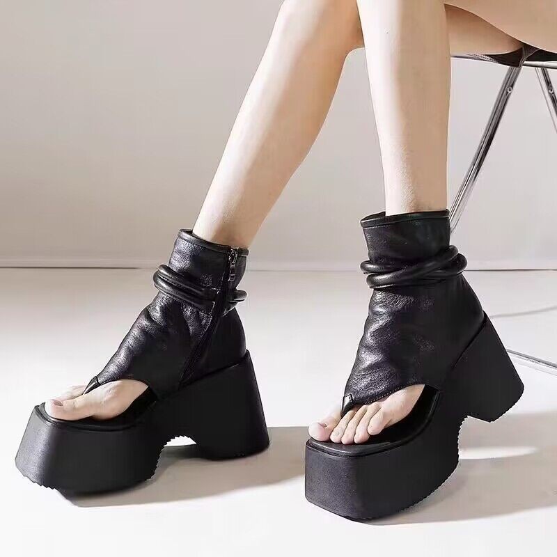 Women's Vintage-style Solid-color Thick-soled Flip-flop Heels