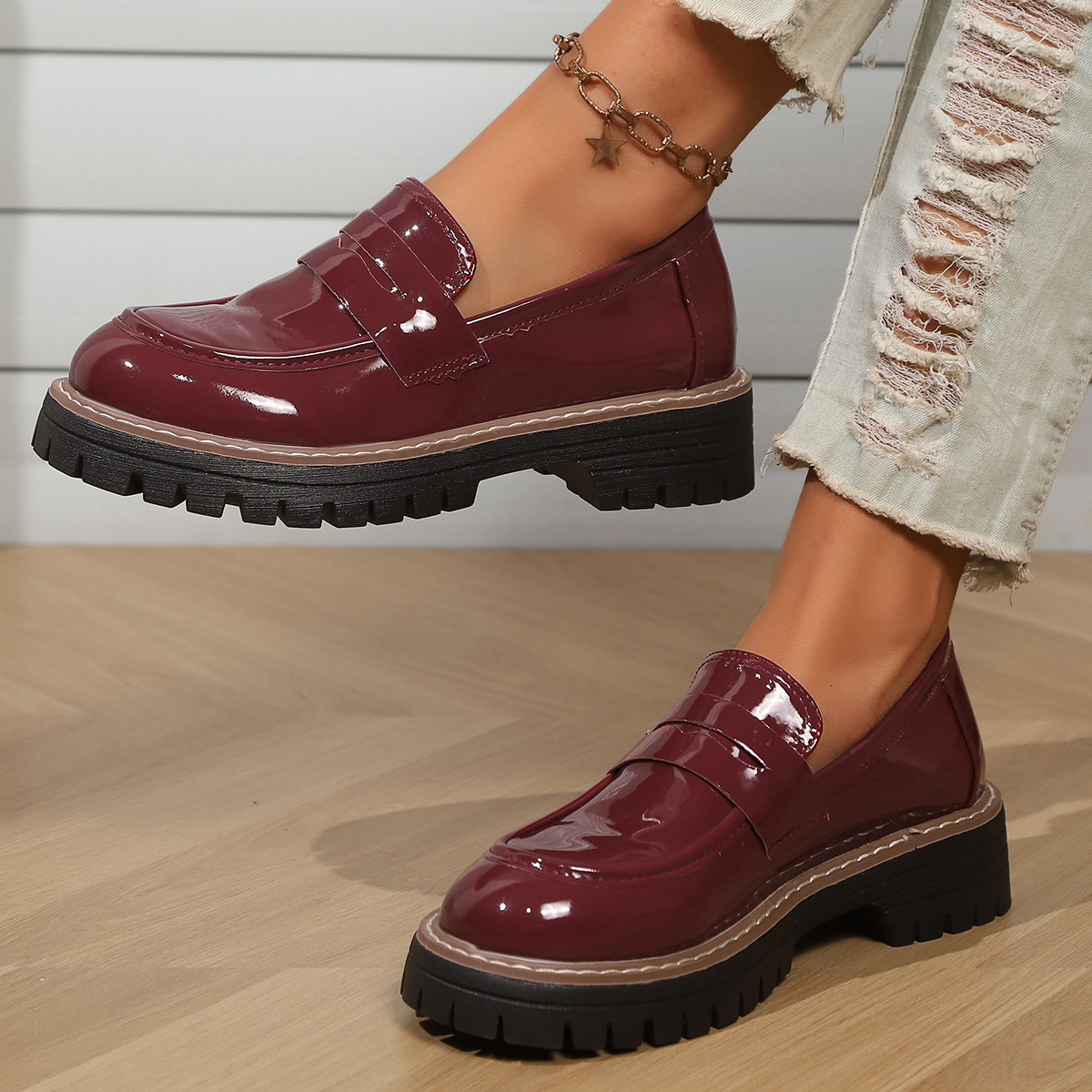 Thick-soled British-style Large-size Loafers Platform Single-layer Shoes