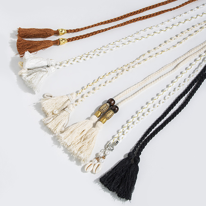 Belt Women's All-match Decorative Bohemian Style Belt Women's Wooden Beads Tassel Cotton…