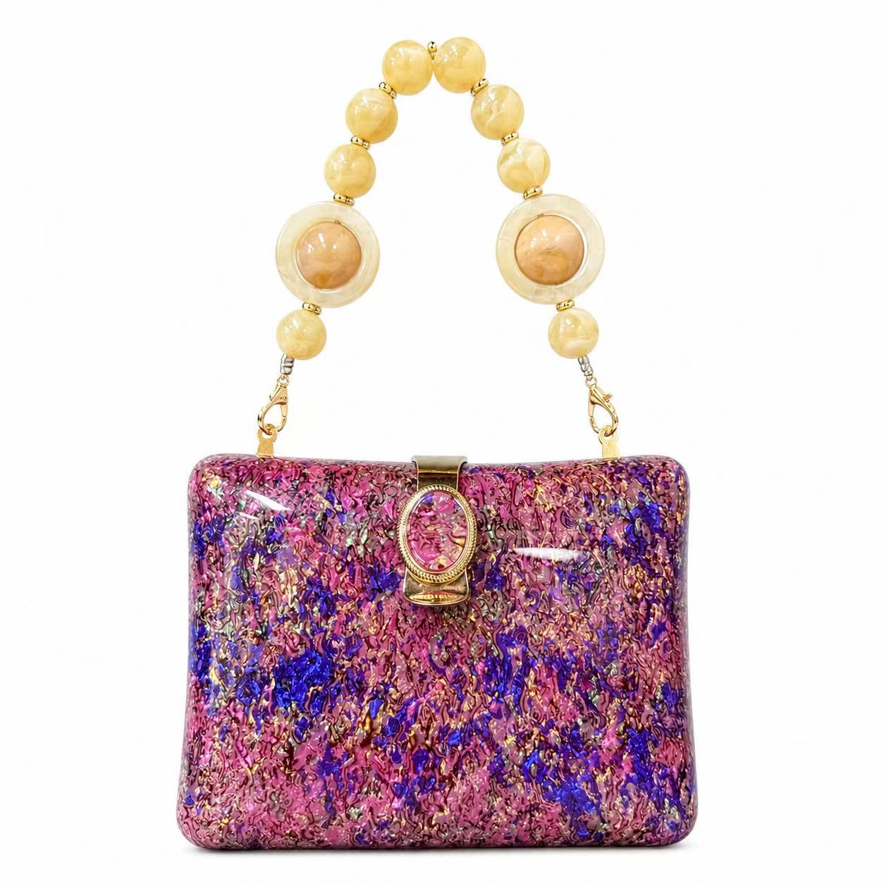 Womens Shell-beaded Evening Bag With A Pearlescent Finish