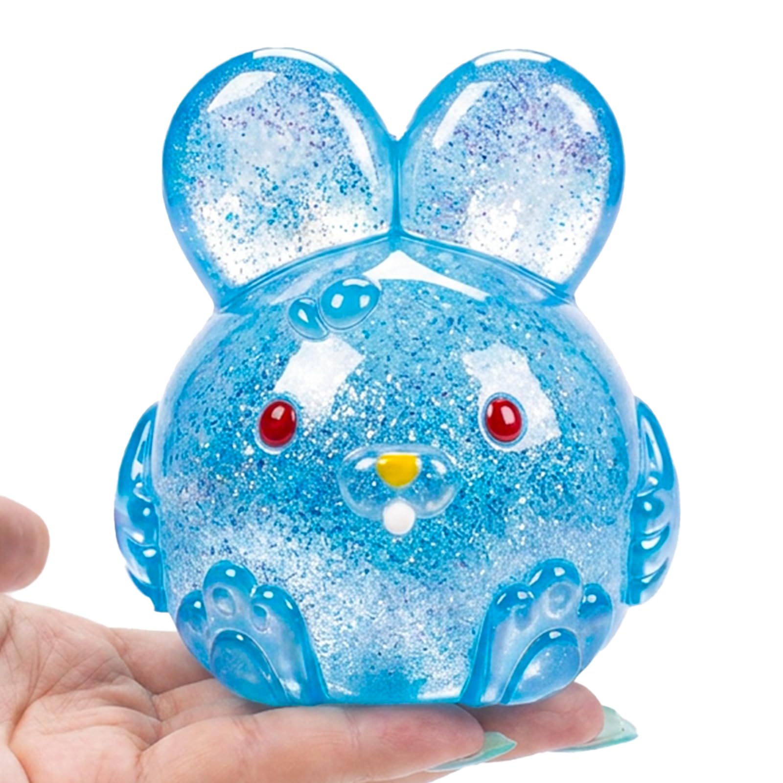 Stress Relief Blue Glitter Bunny Squeeze Toy - Jelly Hops Sensory Squishy Fidget Toy…
