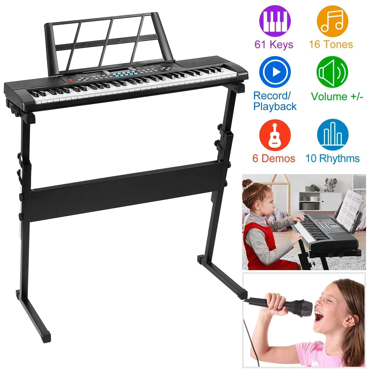 Multifunctional 61 Key Children's Piano Toy - Electronic Keyboard with 16 Tones, 8…