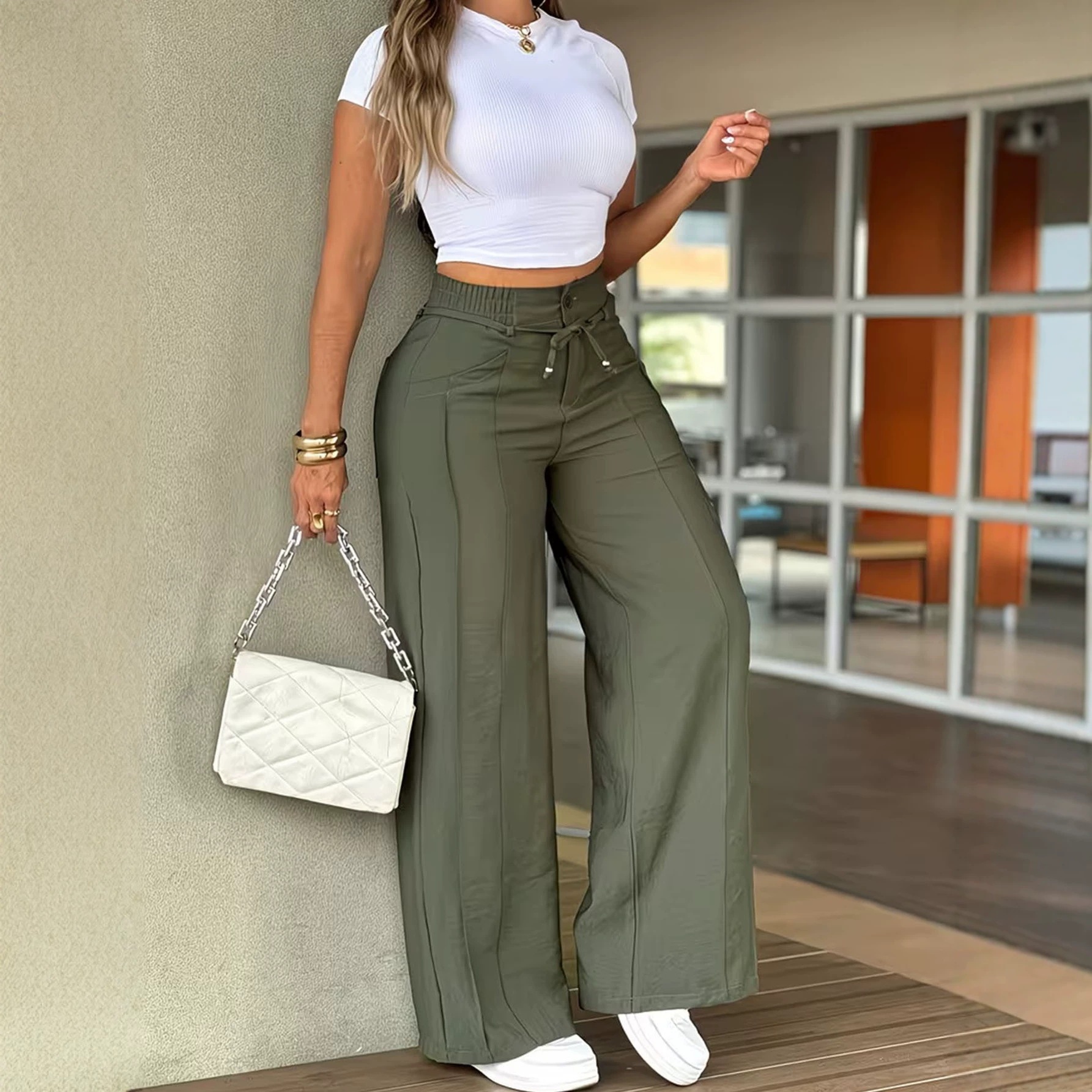 European And American Women Fashion Independent Store Stylish Casual Straight Leg Solid…