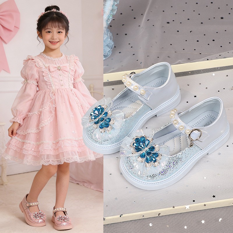 Spring & Autumn New Girls Light-Up Princess Leather Shoes, Elsa Crystal Soft Sole Flat…