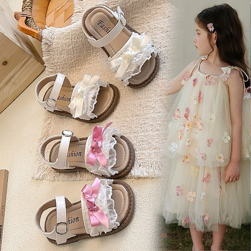 Spring Summer Ins Kids Sandals, Korean Style Girls Flat Princess Shoes With Bow & Mesh…