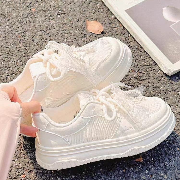 Summer New Women's Mesh Breathable White Shoes, Chic All-Match Casual Skate Shoes, Thick…