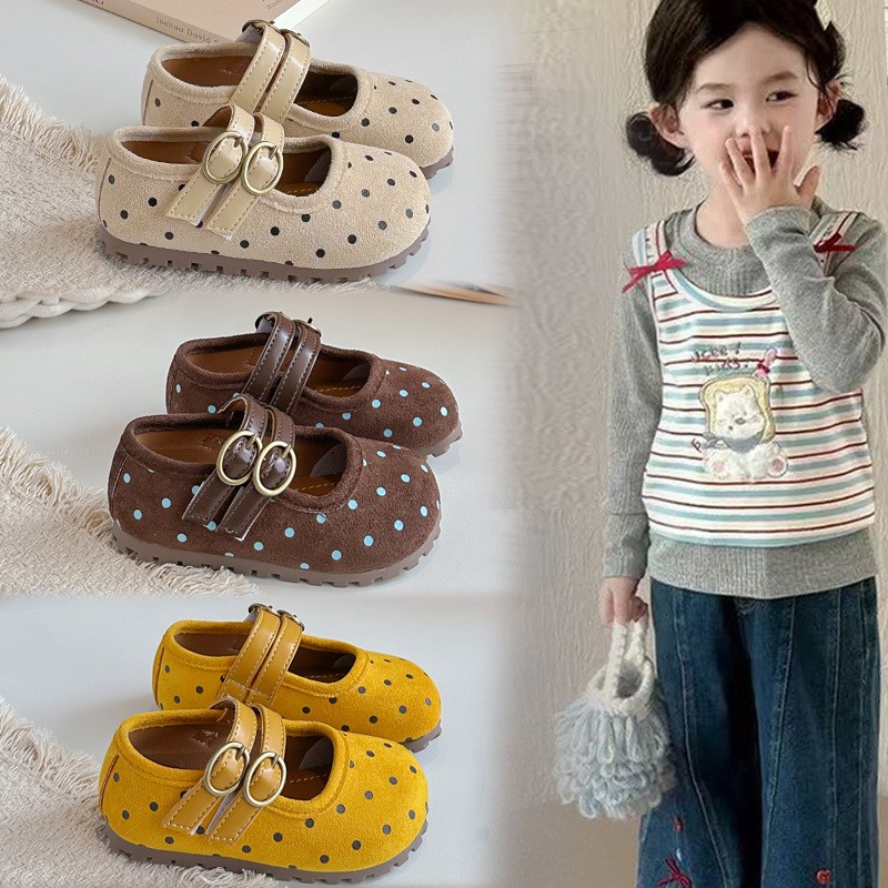Spring & Autumn New Kids Forest Style Polka Dot Leather Shoes, Korean Style Girls Shallow…
