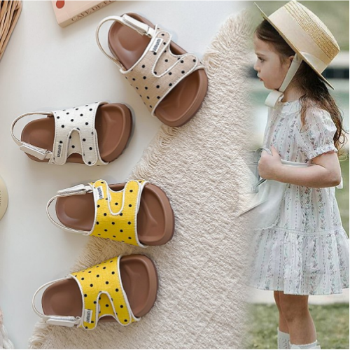 Summer New Kids Sandals, Soft Light Sole Girls Shoes, Fashion Polka Dot Hook & Loop Beach…