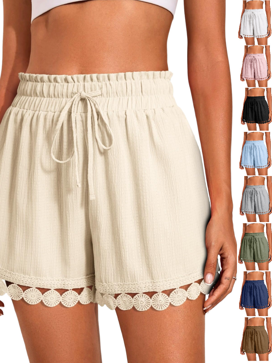 European And American Spring Summer New Women's Fashion Lace Trim Beach Solid Color…